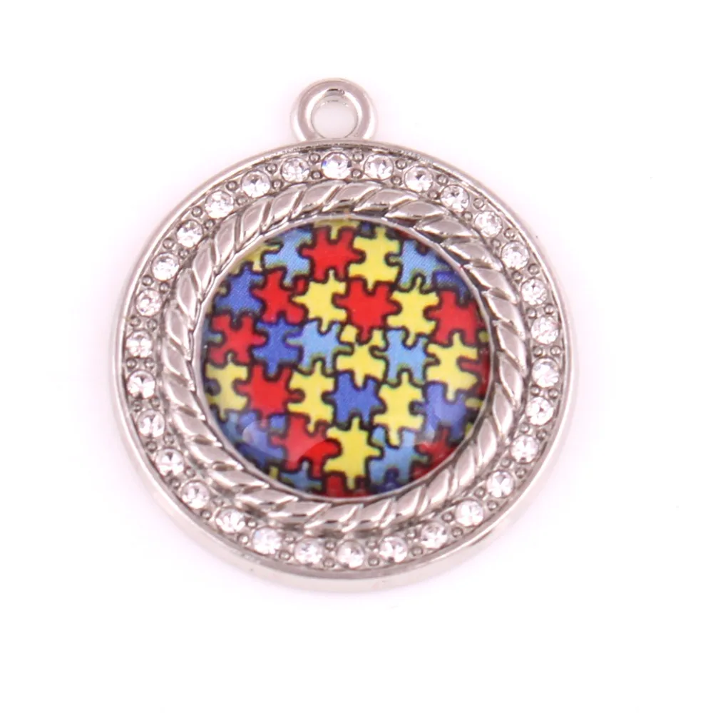 10pcs/lot Autism Awareness Necklace Pendants With Holes Crystal Puzzle