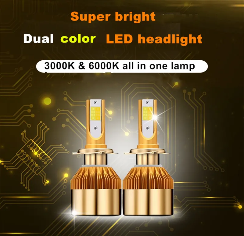 CROSSLEOPARD White Gold Color 12V 10000LM H4 H7 H1 H8 H9 H11 Led Car Headlight 3000K 6000K Dual Color Led Headlamp Auto Bulbs  (2)