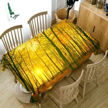 

Customize 3D Tablecloth Yellow Forest Sunlight Scenery Pattern Washable Polyester Cloth Dining table Cloth Wedding Table Cover