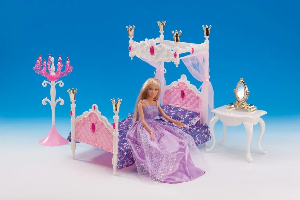 Free Shipping,pink bed dresser table doll bedroom for barbie doll,doll