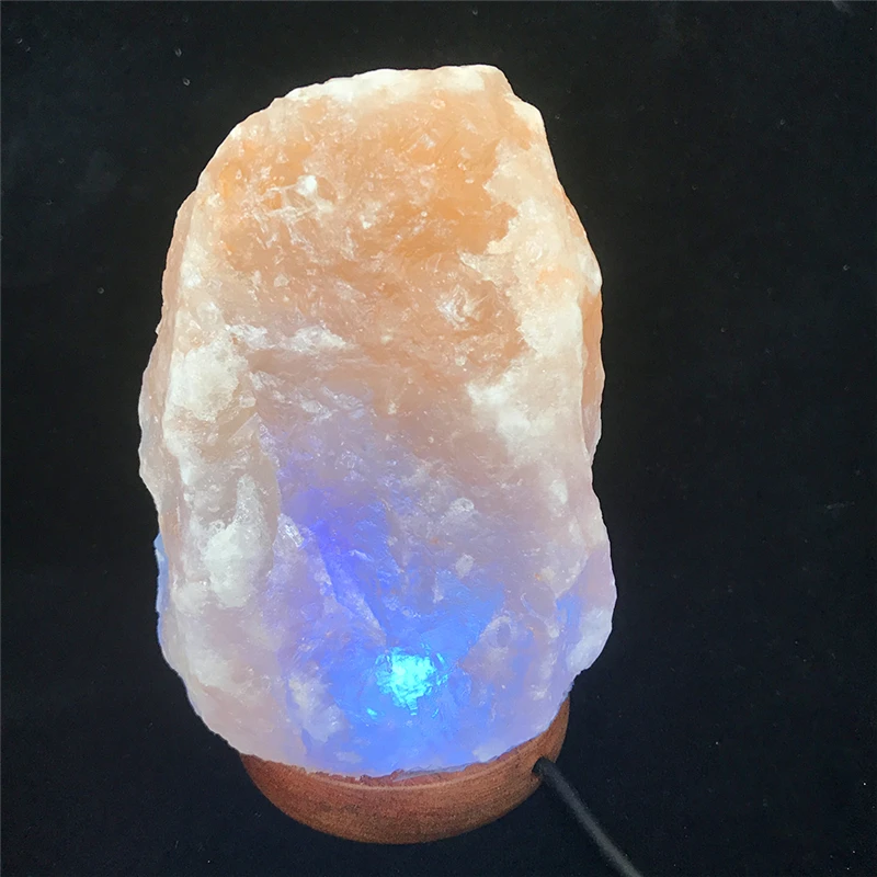  Natural Hand Carved USB Wooden Base Himalayan Crystal Rock Salt Lamp Air Purifier Night Light Dimme - 32854160160