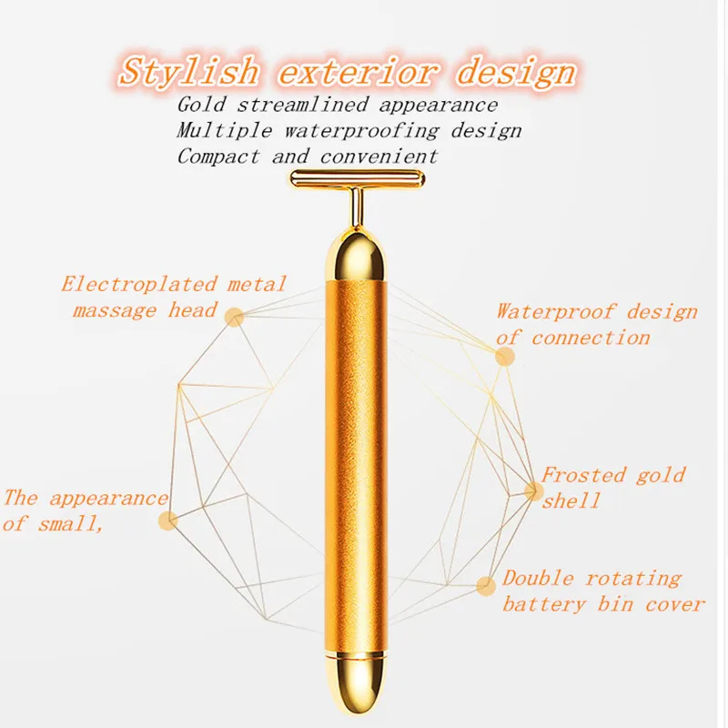 50PCS Gold rods 24 k gold beauty bar T electric massage stick face