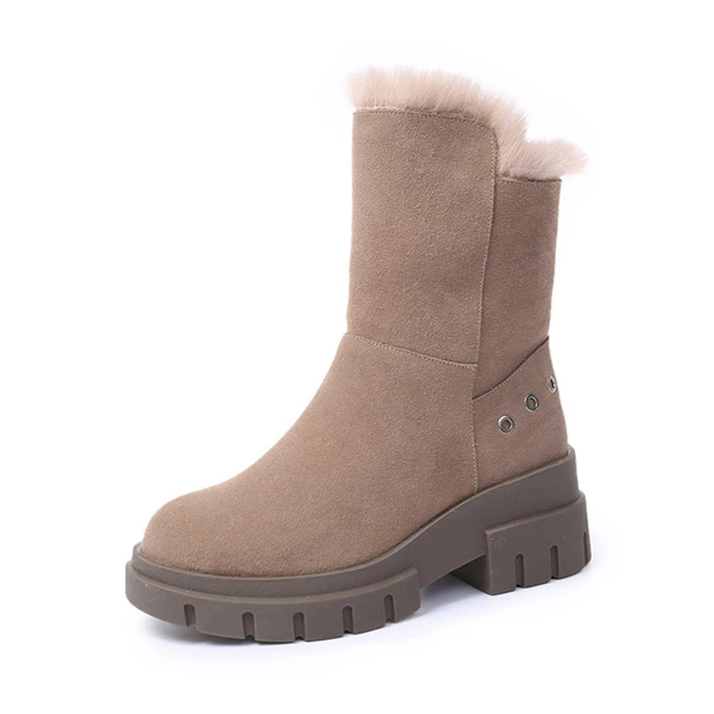 

Women's Boots 2019 Winter Genuine Leather High Heels Female Snow Boot Warm Plush Winter Boots For Woman Shoes Ladies Snow Boot