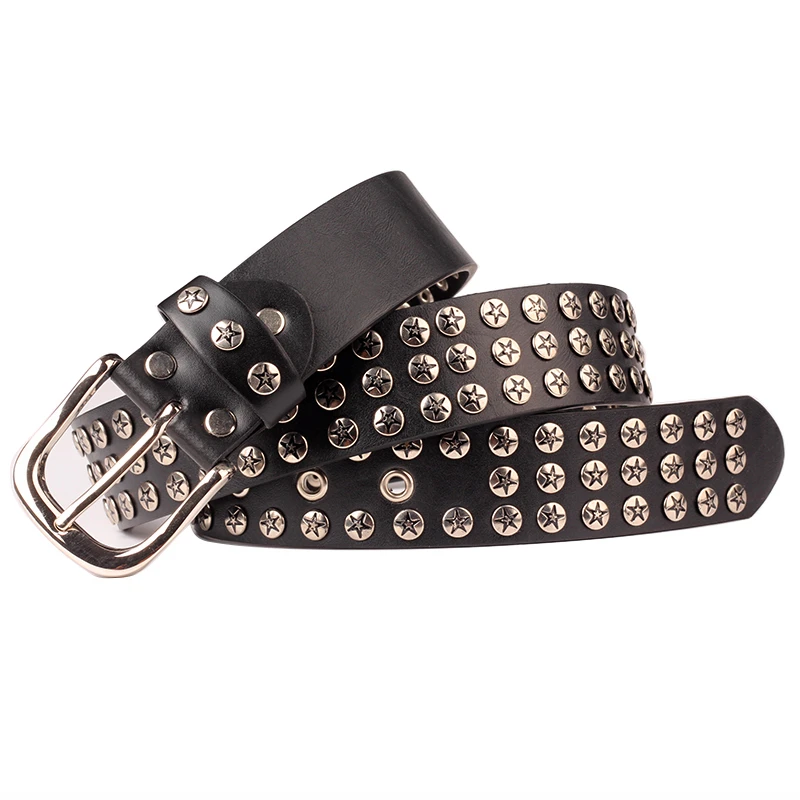 Fashion women leather belt stars rivets belt punk rock style metal