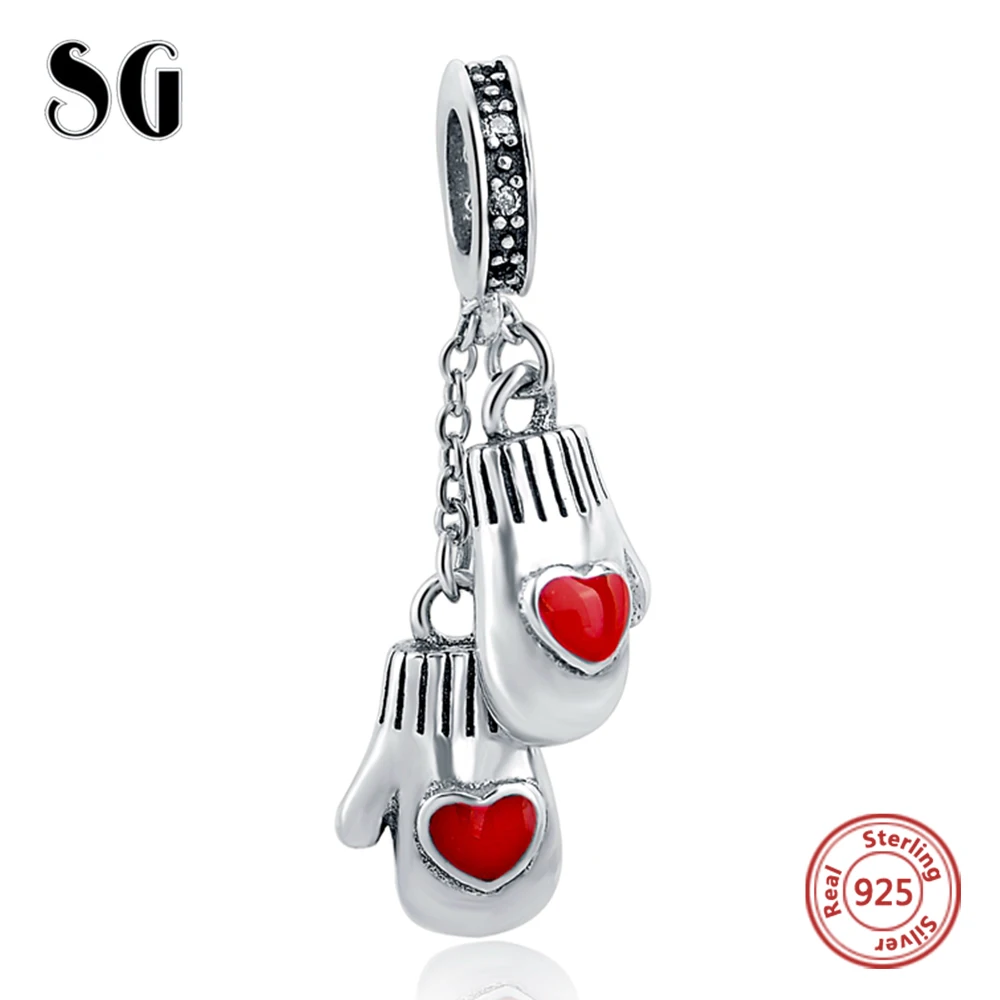 

MANBU Red Enamel Love Warm Gloves Charms Beads 100% 925 Sterling Silver Jewelry Fit Women Bracelets Diy Jewelry