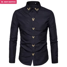 Бренд, модная мужская рубашка с длинным рукавом, топы с вышивкой, повседневные мужские рубашки высокого качества, облегающие мужские рубашки XXL