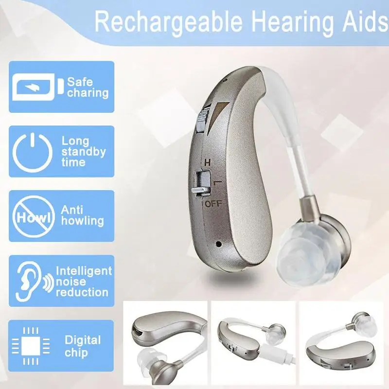 1Set Rechargeable Digital Hearing Aid Medical Silicone Sound Amplifiers Wireless Adjustable Ear Aids for Elderly Hearing Loss