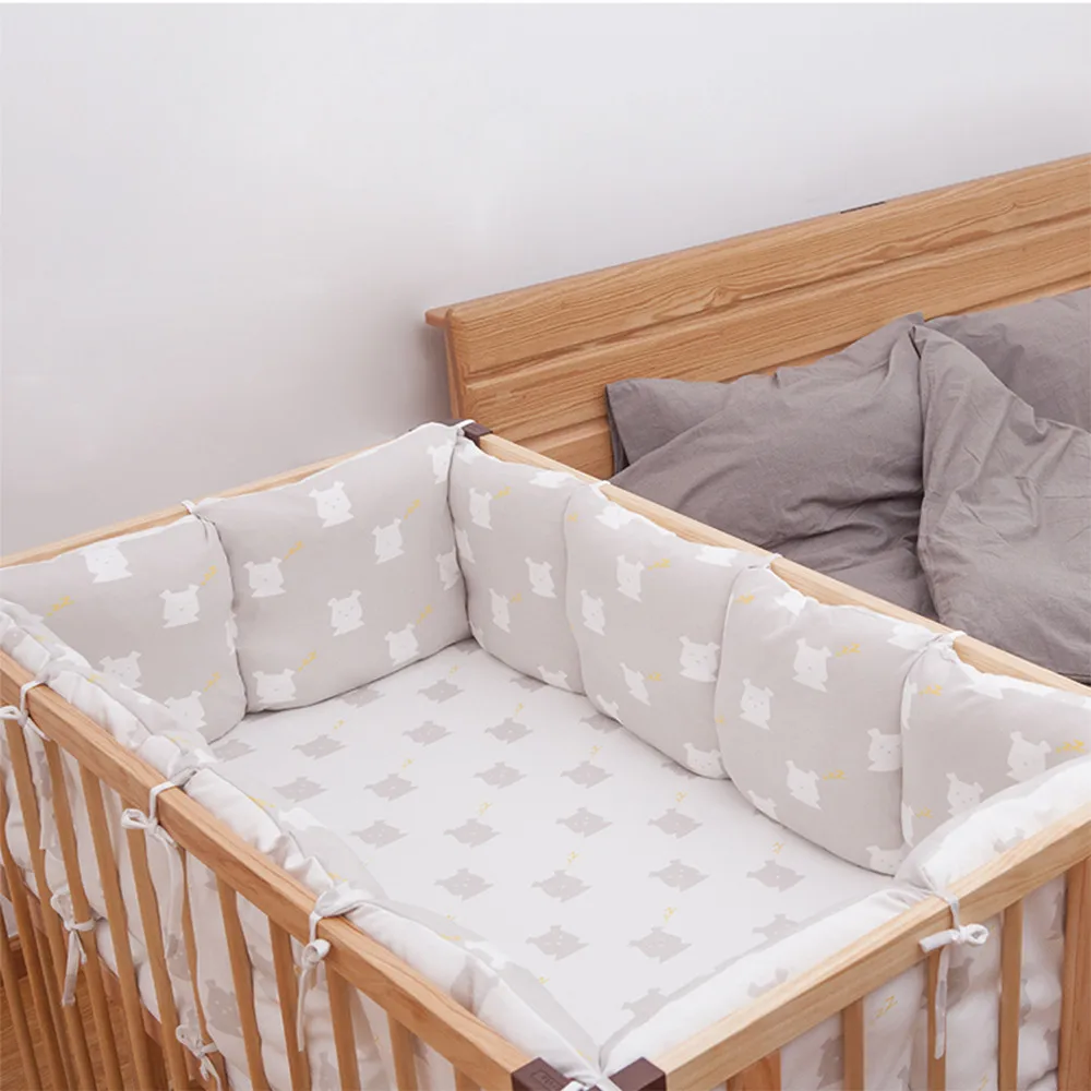 Детская кровать бампер для новорожденных высокого качества хлопок безопасная защита для кроватки ребенок скандинавский спящий мишка принт бамперы зима в кроватку - Цвет: basic bed bumper
