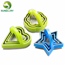 3 шт из нержавеющей стали печенье резак с пластиковыми цветы для ручек сердце пятиконечная звезда формы для выпечки фонданта форма для украшения торта