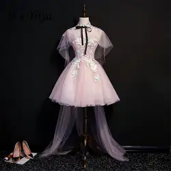 Это YiiYa коктейльное платье Розовый Спагетти ремень аппликации Бисер Шаль строки мини вечерние платье элегантный лук на шнуровке платья MN055
