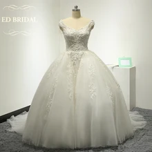 Cap Sleeves Ball Gown Wedding Dress with Beaded Lace Appliques Wedding Gown robe de mariee vestido noiva