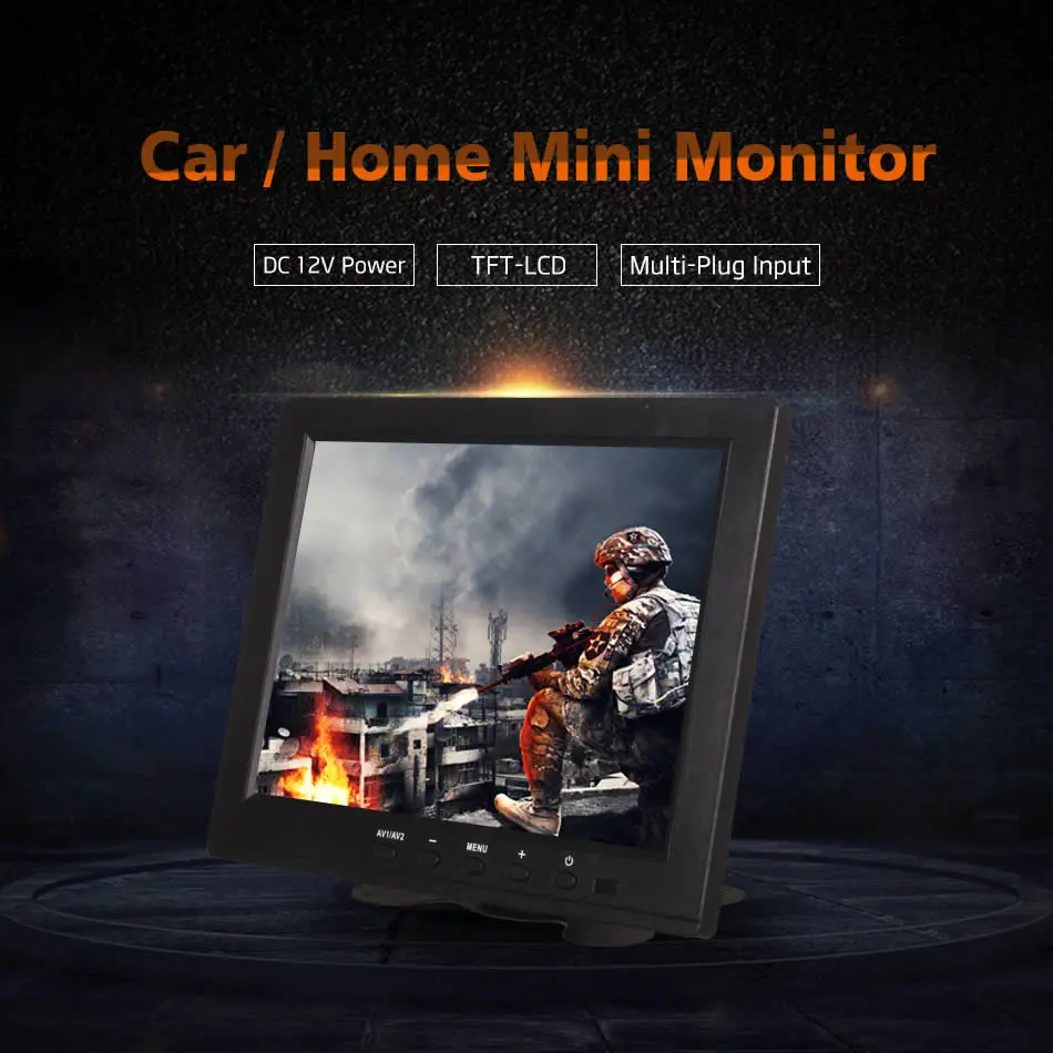  8 Inch DC 12V TFT-LCD Multi Plug Monitor HDMI VGA BNC RCA USB 1024x768 HD for Car Tuck Home CCTV PC
