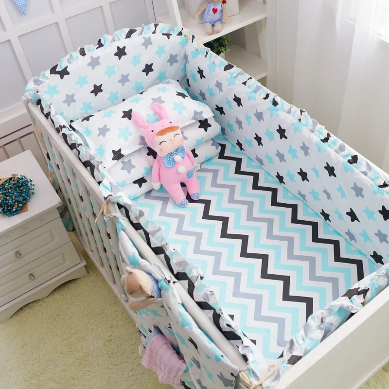 6Pcs Baby crib bedding Bumpers Cartoon Baby Bedding Bed Around Package Bed Sheets 100%Cotton Thickening Beautiful Crib Bumper