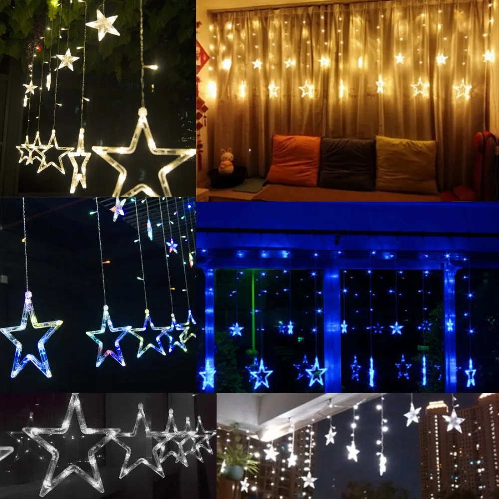 Luci Di Natale Stella.Luci Di Natale Ac 220 V Eu Au Us Romantico Stella Fata Led Tenda Della Stringa Per La Festa Di Nozze Ghirlanda Decorazione Del Partito Curtain String Light Led Curtain String Lightstring Lights Aliexpress