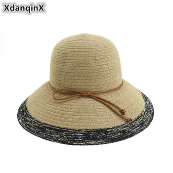 

XdanqinX 2019 New Summer Adult Women's Straw Hat Foldable Ladies Sun Hat Oversized Sun Visor Sunscreen Beach Hats For Women