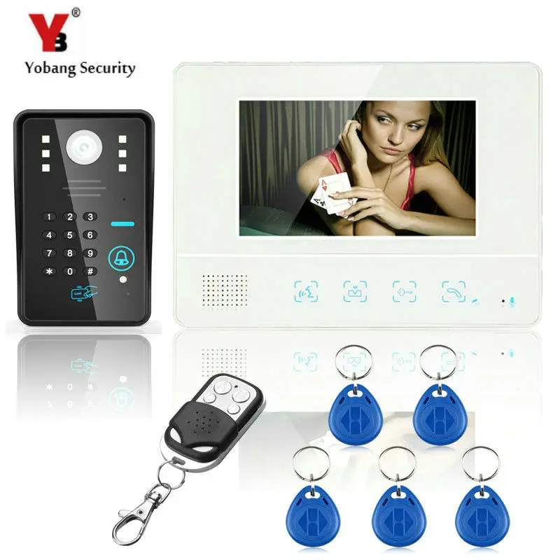 

YobangSecurity 7"Inch Lcd RFID Password Video Door Phone Intercom System Wth IR Camera 1000 TV Line Remote Access Control System