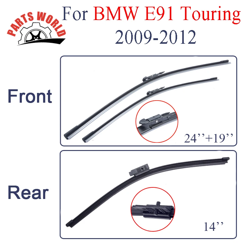Rubber Front And Rear Wiper Blades For BMW 3 Series E91 Touring 2009