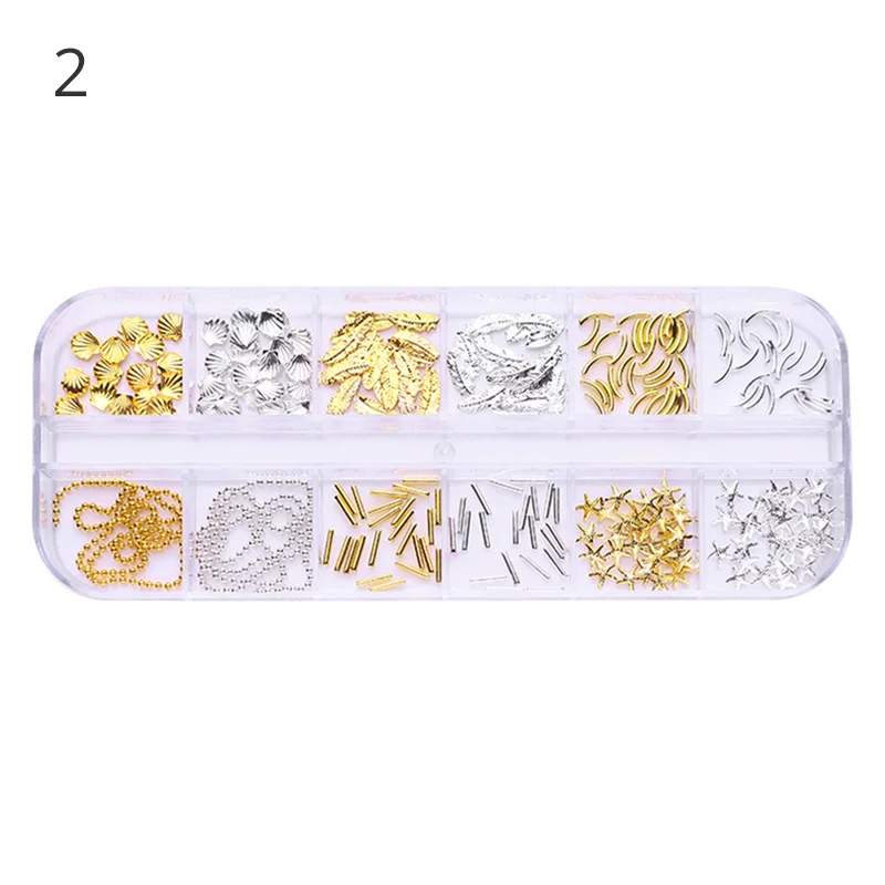 1 Box AB Color Nail Art Rhinestone Gold Silver Clear Flat Bottom Multi-size Dried Flowers Manicure DIY Nail Art 3D Decoration - Color: pattern6