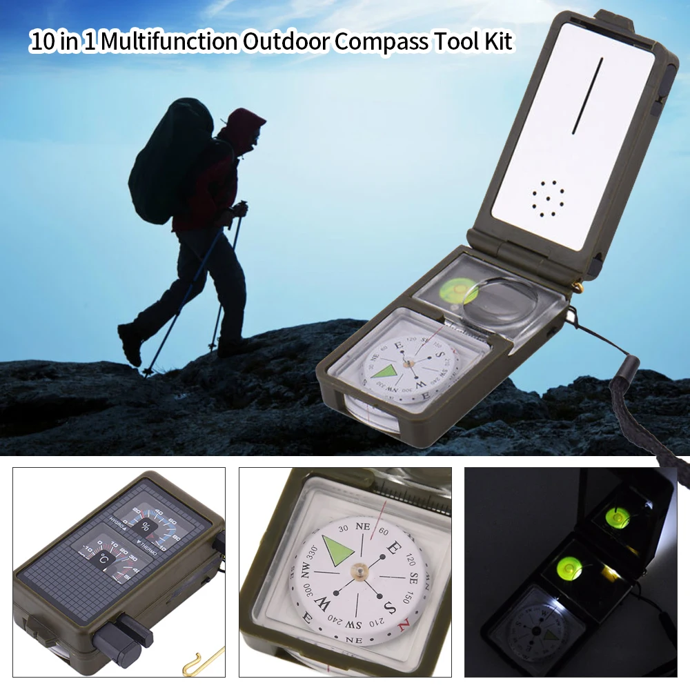 

Multifunction10 In 1 Outdoor Camping Compass Tool Kit New Geological Digital Compass Bussola Brujula Water Survival Military New