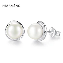 Новые 925 пробы серебряные серьги-гвоздики с натуральным пресноводным жемчугом классические 8-9 мм Ювелирные изделия с жемчугом свадебные серьги для женщин