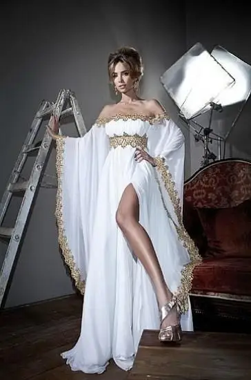 Bretelles robes de soirée robe arabe Abaya Kaftan robe avec manches longues dentelle Applique en mousseline de soie blanc robe de bal robes d7 dans Robes De