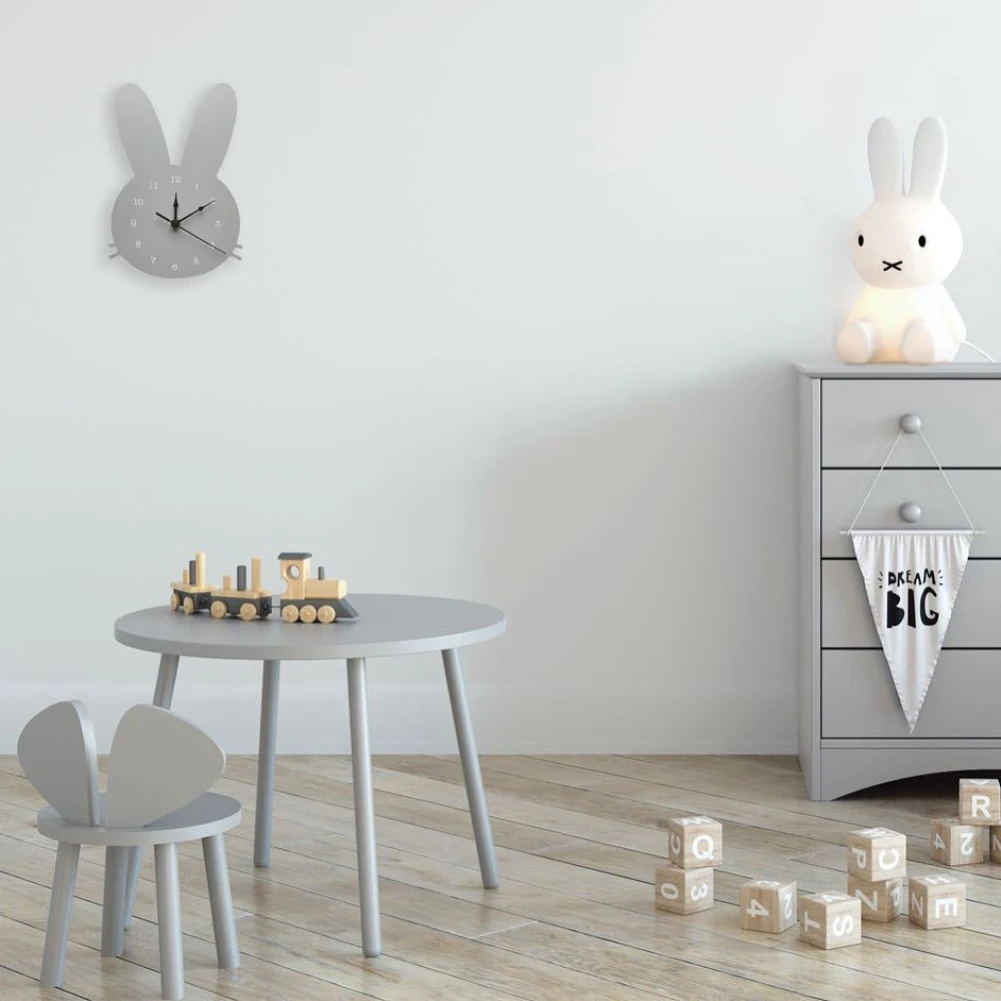 Домашние Мультяшные немые часы Современный дизайн скандинавские настенные украшения Детская комната часы мягкие деревянные настенные часы в форме кролика