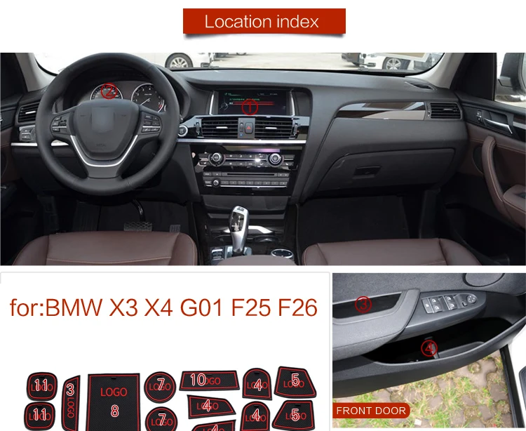 F/ür BMW X3 X4 F25 F26 G01 2011-2020 Silikagel T/ürnut Matte innen rutschfeste Staub Zubeh/ör QSONGL 21 st/ücke Auto Styling Gate Slot pad