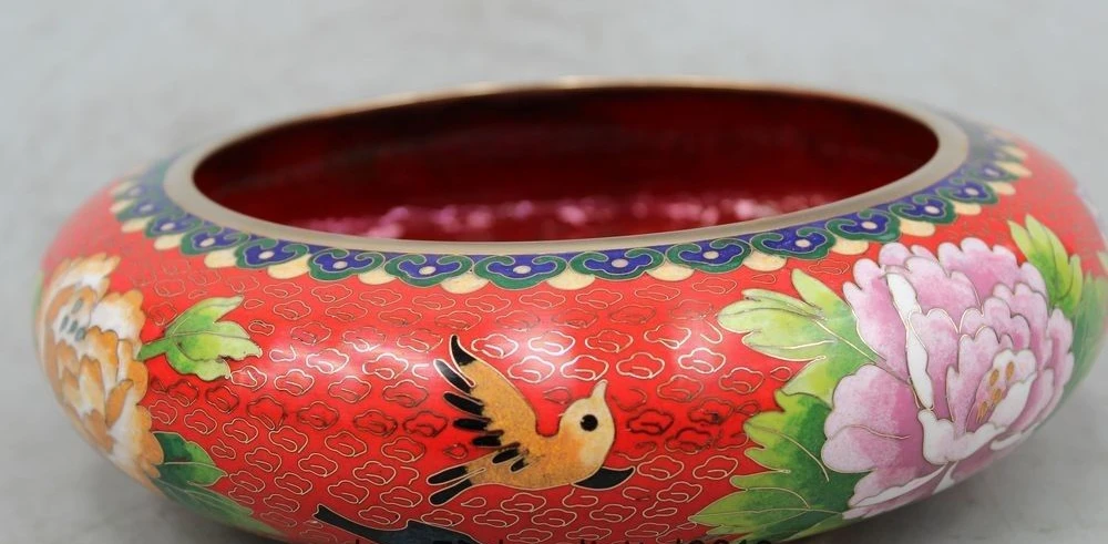 

9" Marked Chinese Dynasty Cloisonne Bronze Bird flower Incense Burner Censer Pot