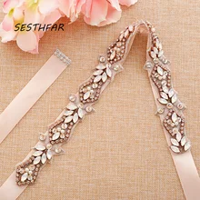 Opals свадебный пояс элегантная Лента Свадебная со стразами розовое золото Стразы пояс невесты для свадебных аксессуаров J215RG