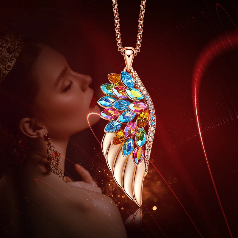 Malanda модная подвеска в форме крыльев из розового золота, ожерелья для женщин с кристаллами SWAROVSKI, вечерние ювелирные изделия, подарок