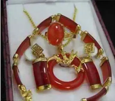 

Shipping >>new hot Red jade pendant earrings bracelet Ring Sets