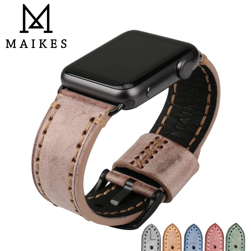 Ремешок MAIKES из воловьей кожи для наручных часов Аксессуары Apple watch 44 мм 40 iwatch band 42 38 Series 4 3 2 1|band 42mm|fashion leather