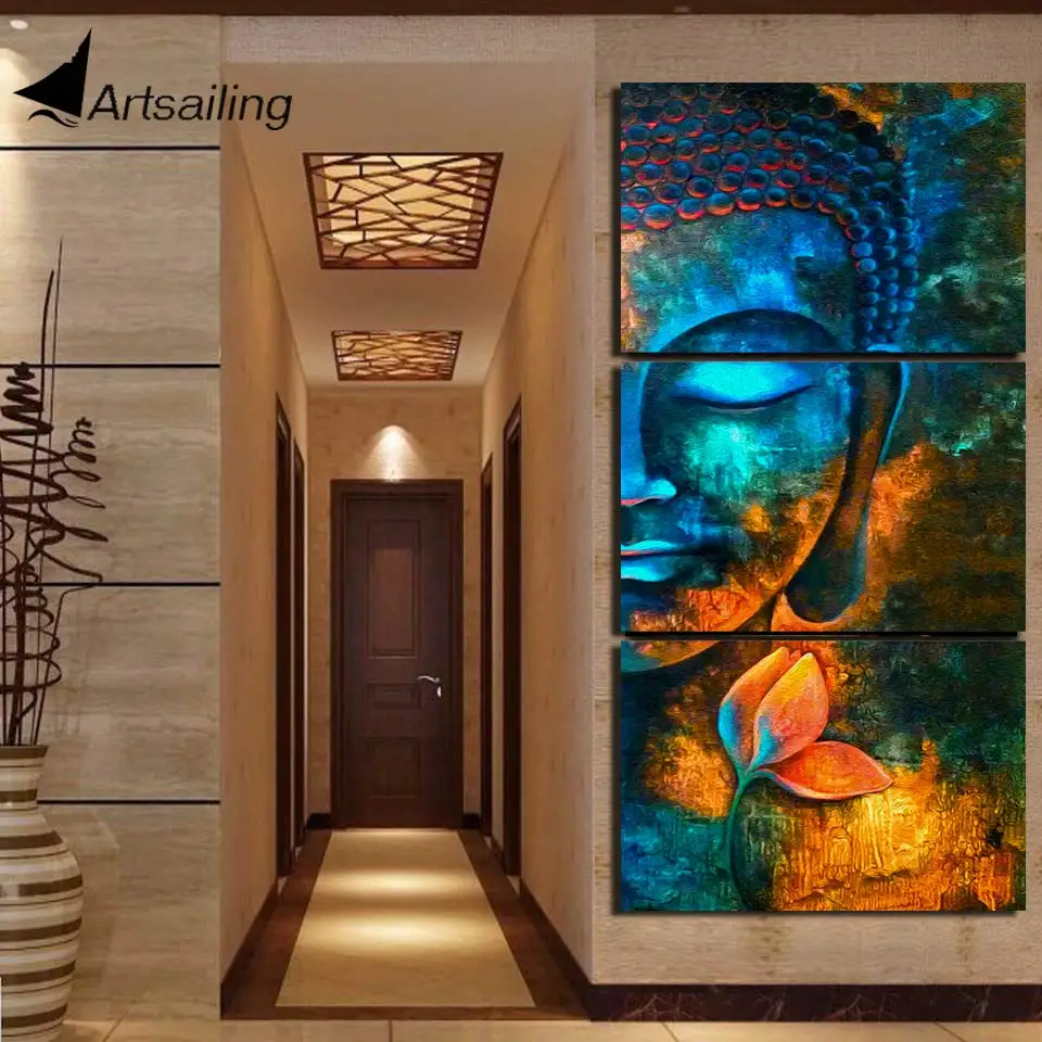 Hd Printed 3 Piece Canvas Art Abstract Buddha Painting Modern Home