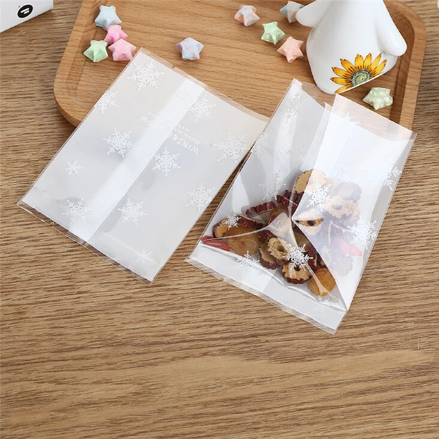 100pcs Clear Transparent Christmas Snowflake Cookie Bag Plastic