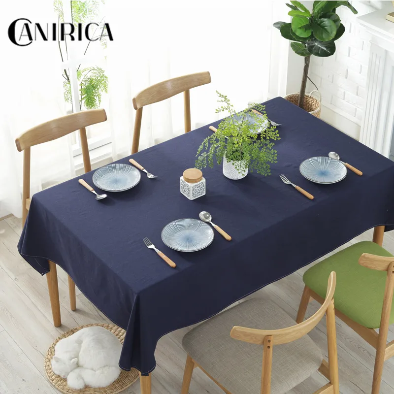 

Linen Tablecloth Waterproof Oilproof Thick Rectangular Wedding Dining Table Cover Tea Table Cloth Multi Color Solid Decorative