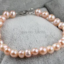 6- 7 мм розовый пресной воды жемчуг вышивка бисером браслет с лобстер-застёжка застежка