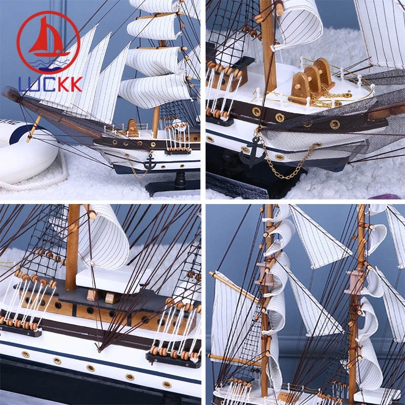 LUCKK 80 см черная кнопка деревянная модель корабль парусник с рыболовной сеткой