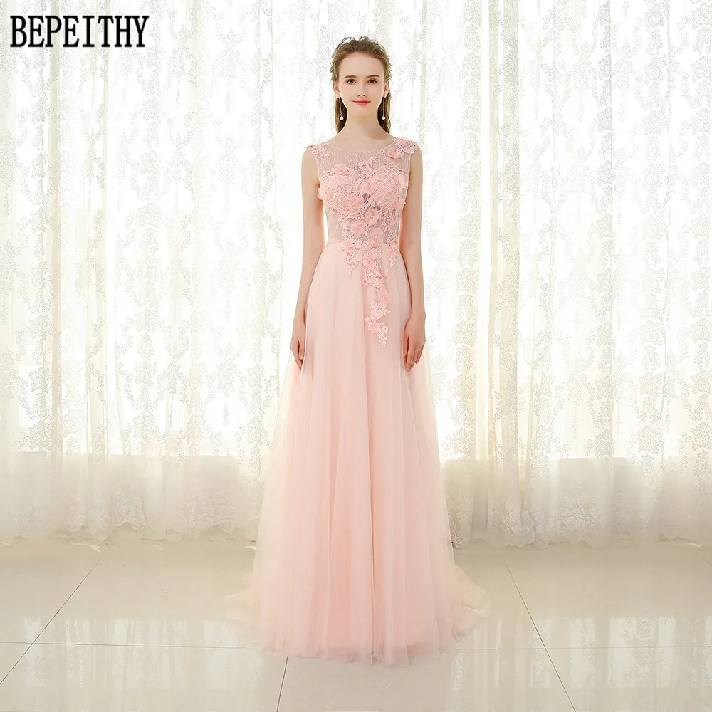 BEPEITHY vestido de festa платье трапециевидной формы из тюля с розовыми кружевными бусинами платье для выпускного вечера с аппликацией длинное вечернее платье