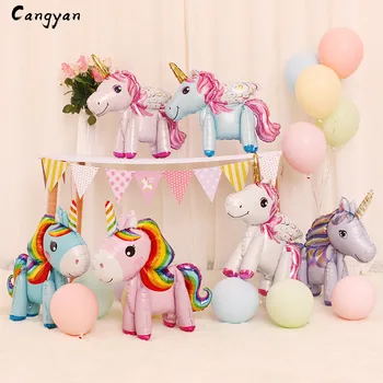 

3d assembled unicorn aluminum balloon standing colored pony cartoon toy with wings shaped cute party supplies inflatable balloon