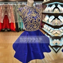 Sparkly Sheer Scoop Ausschnitt Perlen Süße 16. Klasse Prom Royal Blue Kurze Heimkehr Kleider 2016