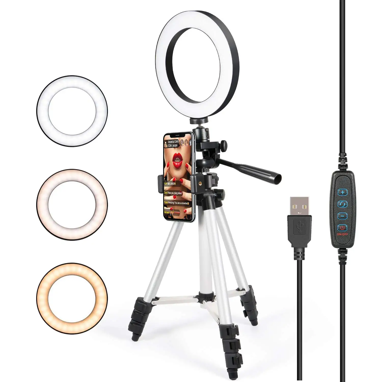 Photography Phone Holder Tripod Stand with LED Selfie Ring Light Dimmable Makeup Lamp for iPhone Sa
