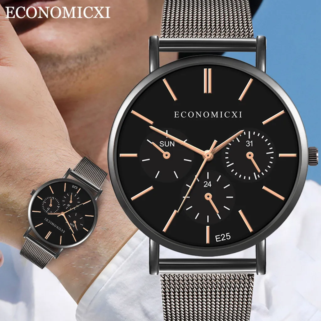 

Fashiono watch men luxury relogio masculino Simple Stainless Steel With Three Eyes Small Dial Men's Quartz Watch man watch 2019