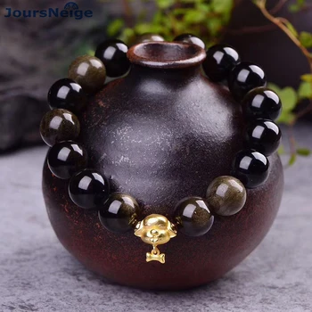 

Wholesale JoursNeige Gold Black Natural Obsidian Stone Bracelets Buddha Beads with 3D Zodiac Dog Bracelet Luck for Women Jewelry