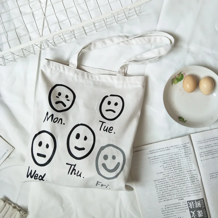 

Fashion Women Cartoon Printing Smile Canvas Handbags 2019 New Female Students School Bags Casual Zipper Soft Shoulder Bags