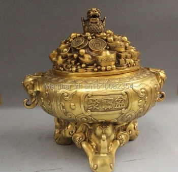 

19" China Chinese Palace Bronze Yuanbao treasure bowl Wealth elephant incense