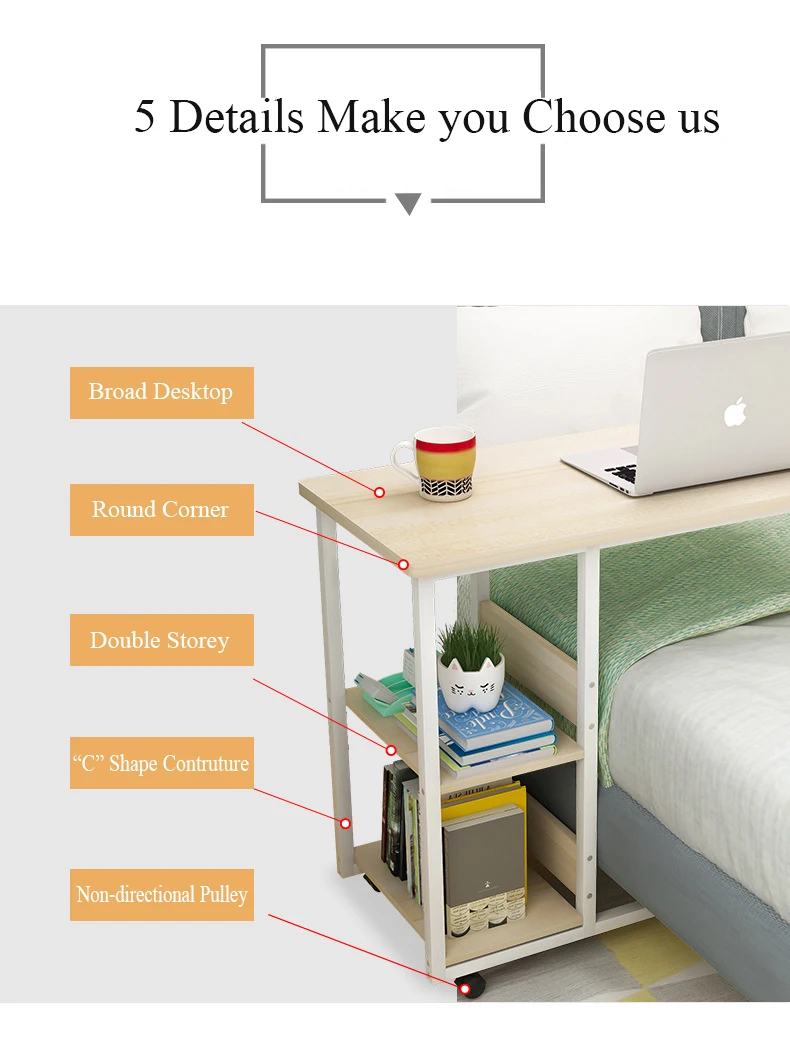 Складной компьютерный стол портативный прикроватный эргономичный стол для ноутбука с книжными полками деревянная мебель для спальни