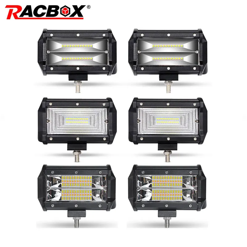 2Pcs 5 inch 72W Offroad LED Light Bar LED Work Light Flood Beam Spotlight For JEEP