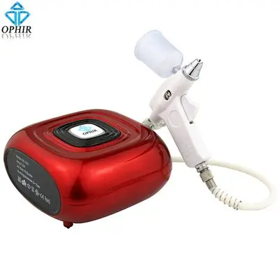OPHIR красный цвет мини воздушный компрессор с 0,3 мм Аэрограф Комплект для красоты эссенция распыления боди-арт тату загара Set_AC123R+ AC124 - Цвет: as picture