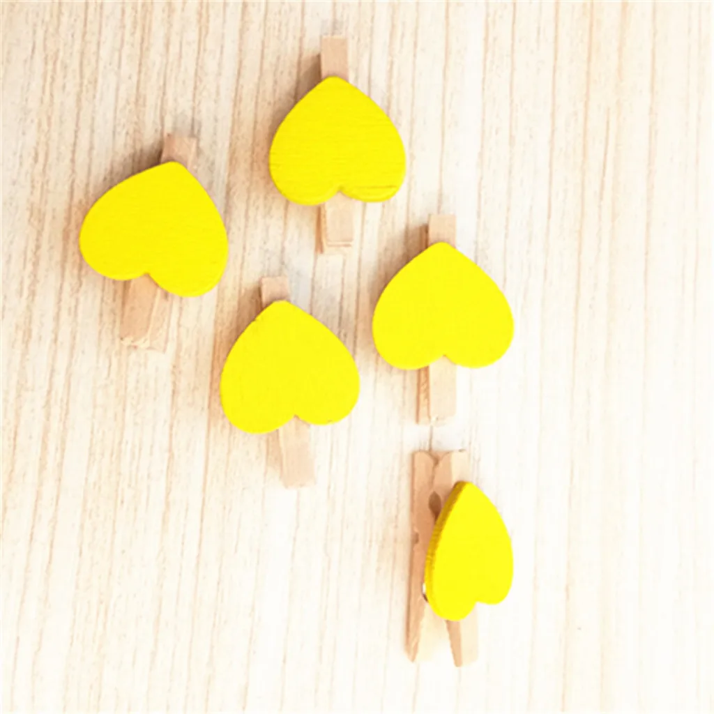 Yellow 10 шт. сердце деревянный зажим мини любовь Деревянные прищепки для одежды фото бумага булавки одеть спин Ремесло Зажим для прачечной дома дамы милые 4,13 - Цвет: Yellow