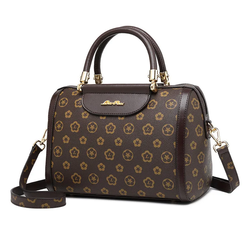 

LANKOU Boston Shoulder Bags For Women Pu Leather Printing Flower Luxury Brand Designer Handbags Female Messenger Crossbody Bag
